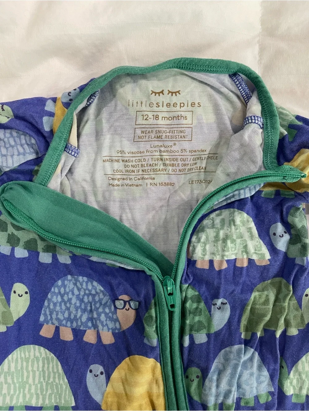 Little Sleepies Turtle Print Footie Pajamas. Size 12-18mo